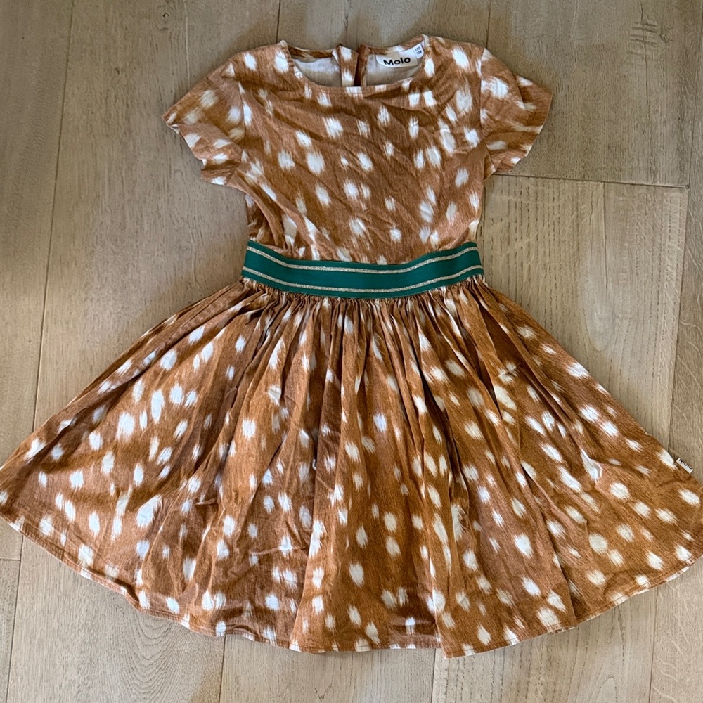 Molo Tan and White Kids Dress with Green Accent